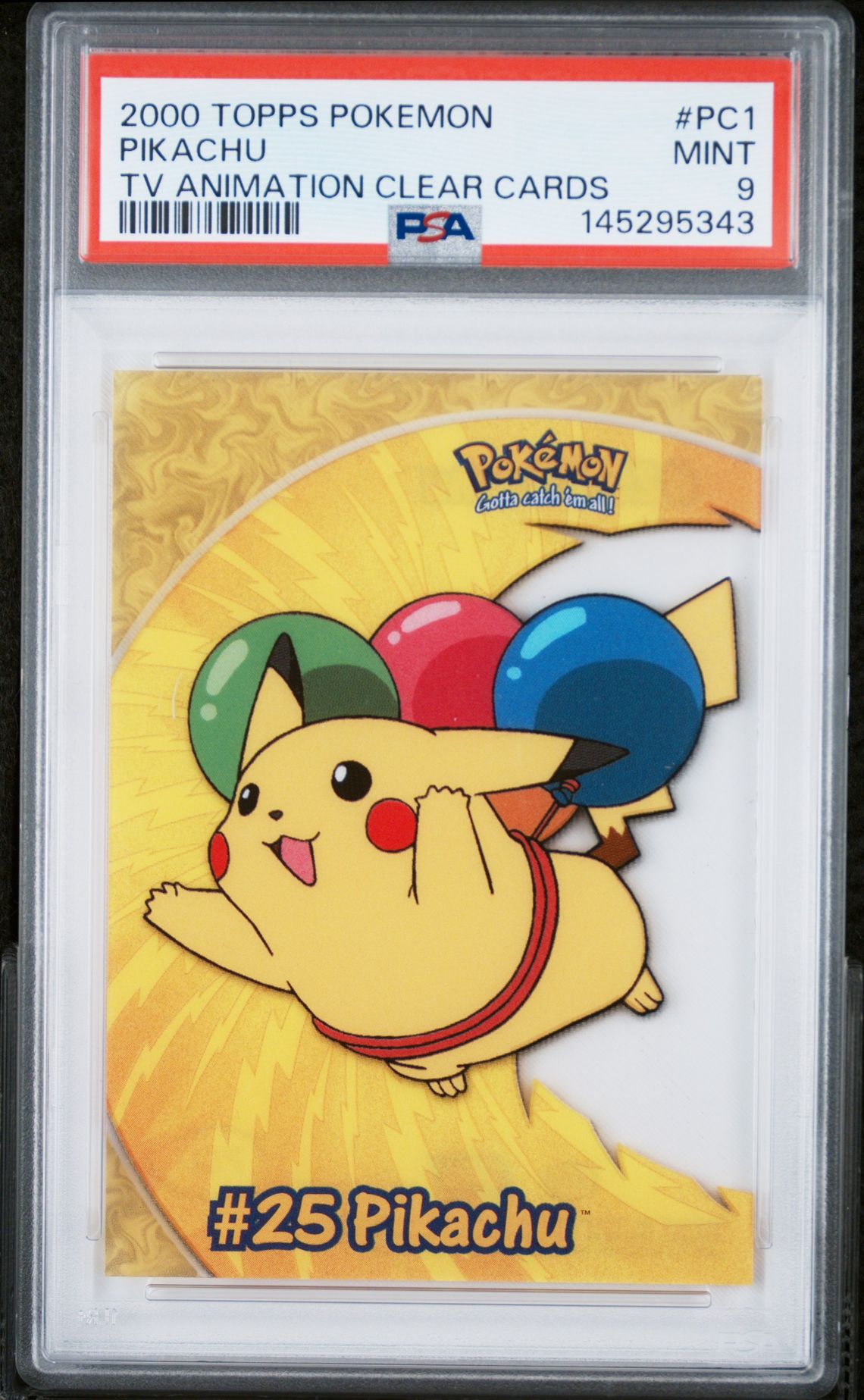 2000 Topps Pokemon Tv Animation Clear Cards Pikachu Tv Animation Clear Cards #PC1 PSA 9