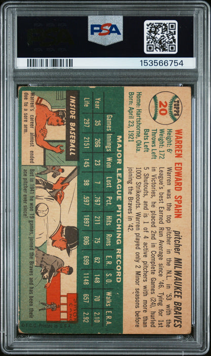 1954 Topps Warren Spahn #20 PSA 2.5