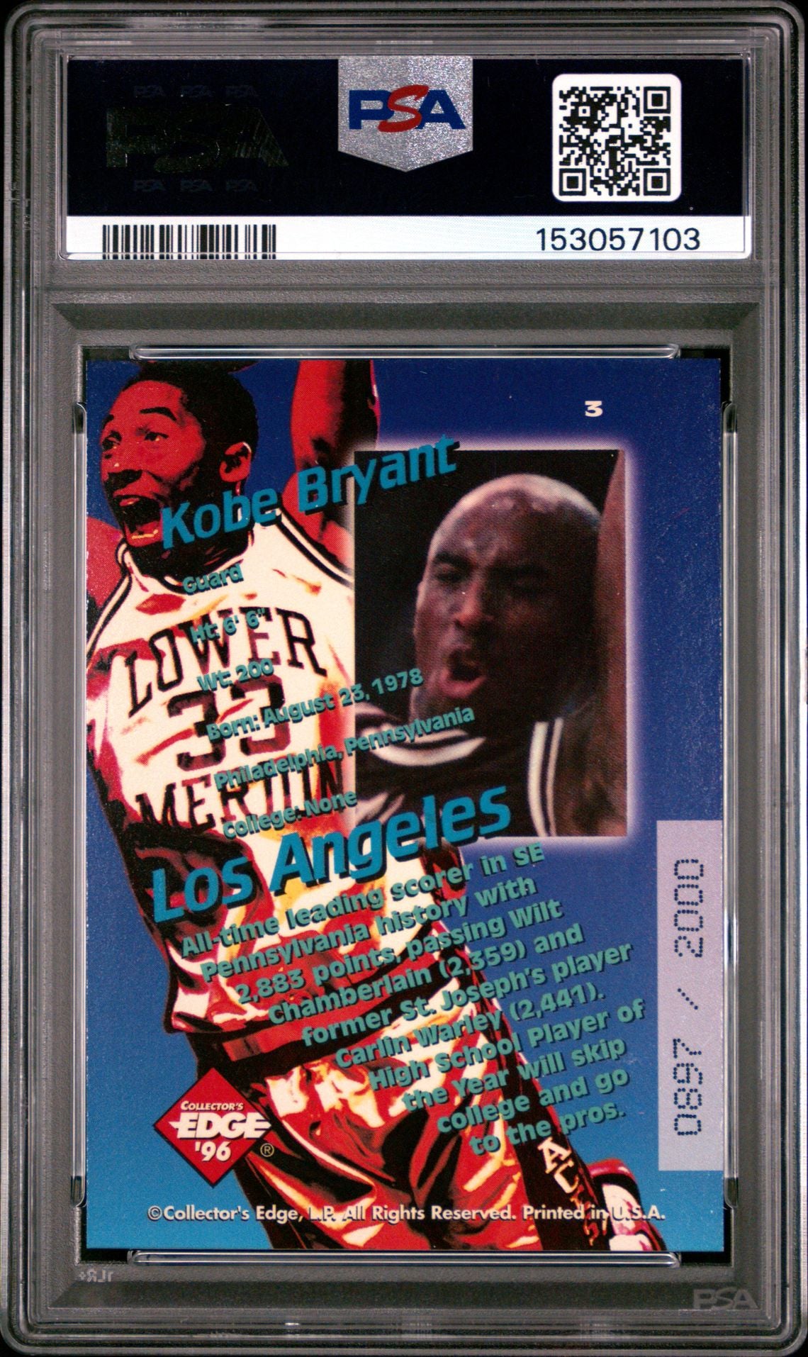 1996 Collector's Edge Key Kraze Kobe Bryant Holofoil #3 PSA 8