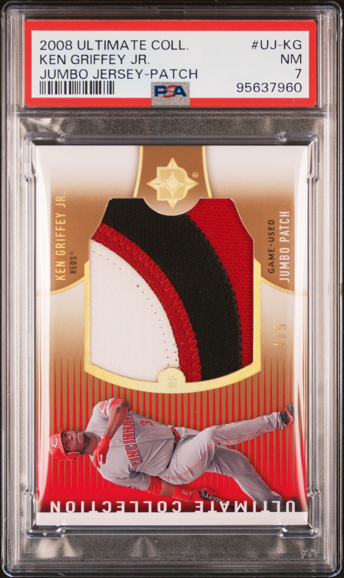 2008 Ultimate Collection Jumbo Jersey #UJ-KG Ken Griffey Jr. Patch 1/5 PSA 7