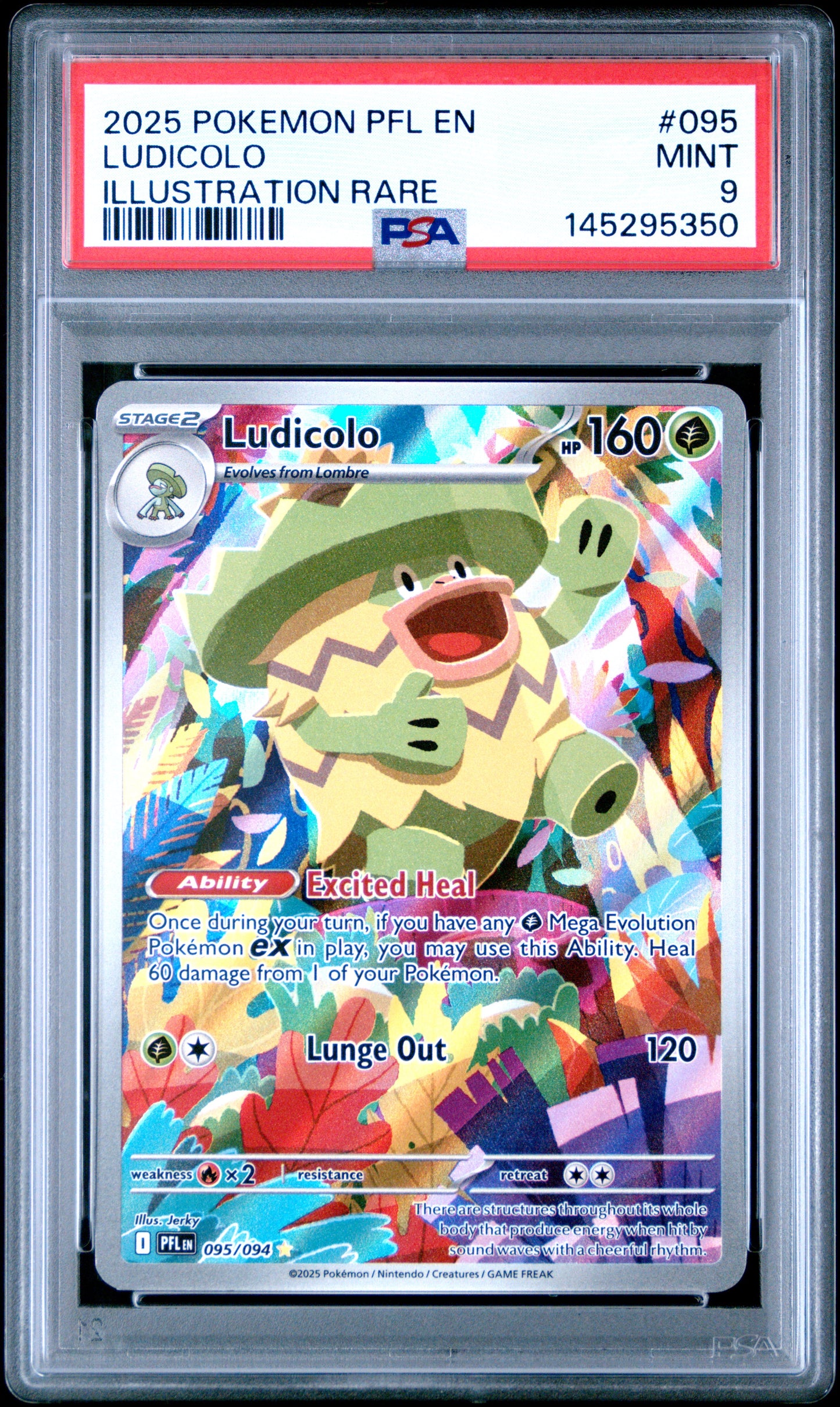 2025 Pokemon Pfl En-Phantasmal Flames Ludicolo Illustration Rare #095 PSA 9