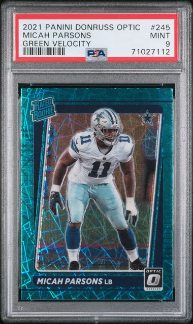 2021 PANINI DONRUSS OPTIC MICAH PARSONS GREEN VELOCITY #245 PSA 9