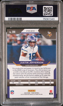 2020 Panini Prizm Justin Jefferson Red / White / Blue Prizm #398 PSA 10