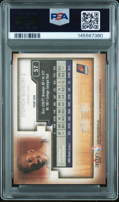 2001 Fleer Authentix #57 Stephon Marbury Front Row 038/100 PSA 8