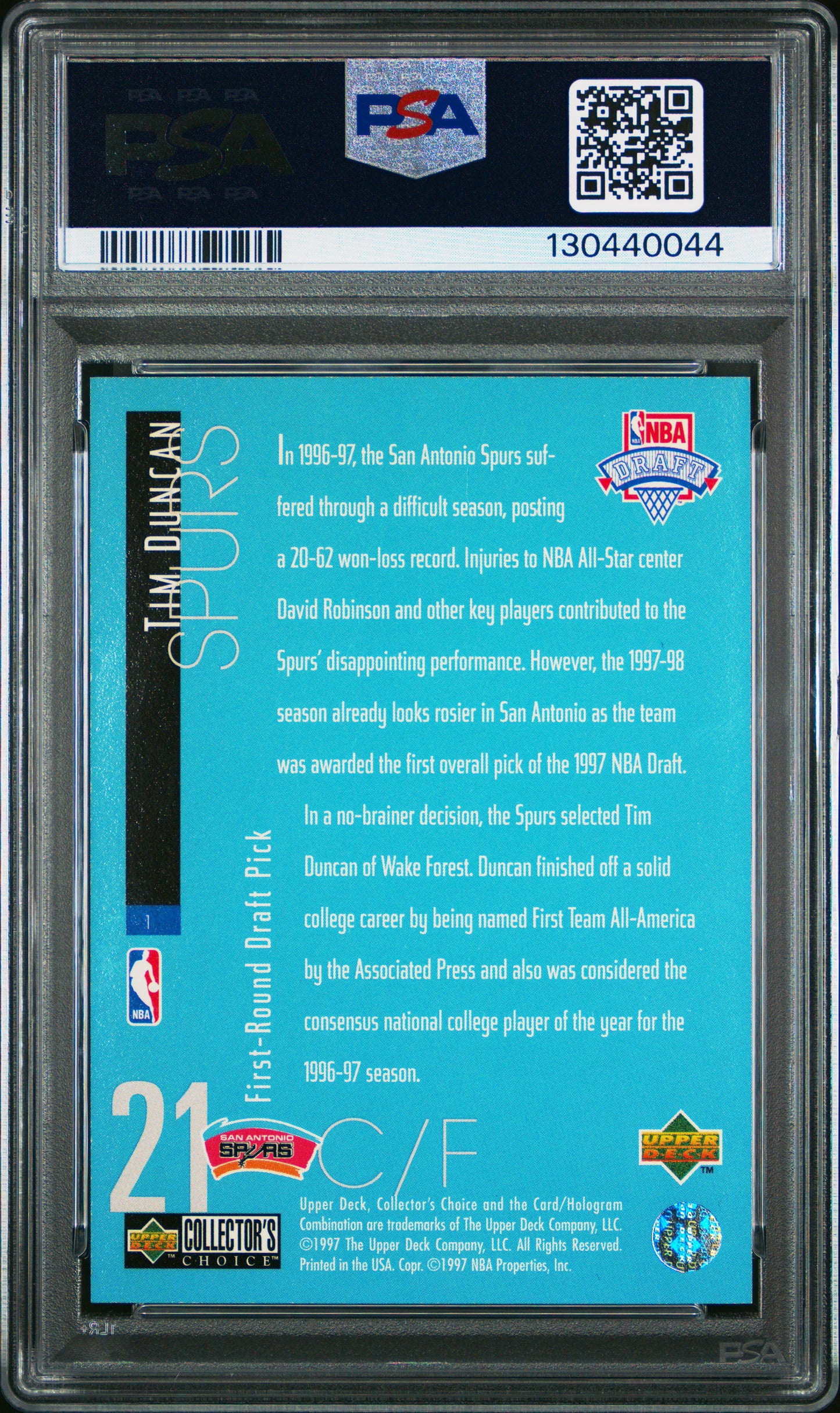1997 Collector's Choice Draft Trade #1 Tim Duncan Draft Trade PSA 8