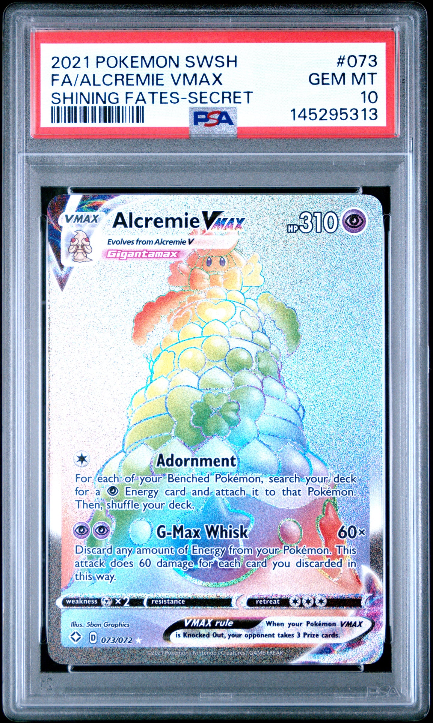 2021 Pokemon Sword & Shield Shining Fates Fa/alcremie Vmax Shining Fates-Secret #073 PSA 10