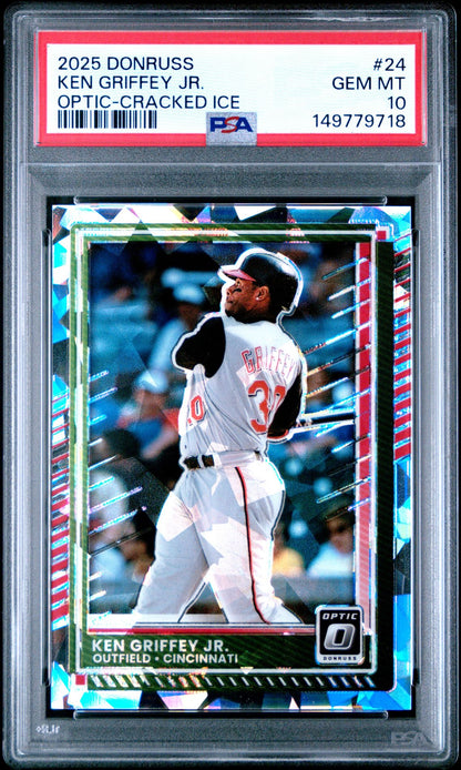 2025 Panini Donruss #24 Ken Griffey Jr. Optic-Cracked Ice 19/25 PSA 10